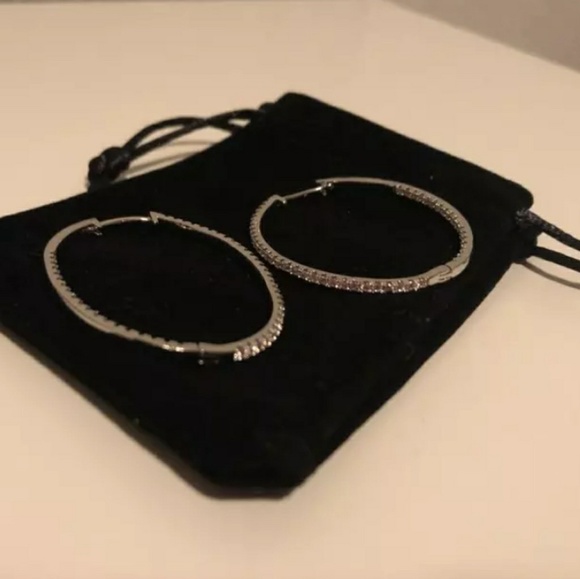 White Gold Inside Outside Diamond Hoop Earrings - Picture 2 of 7